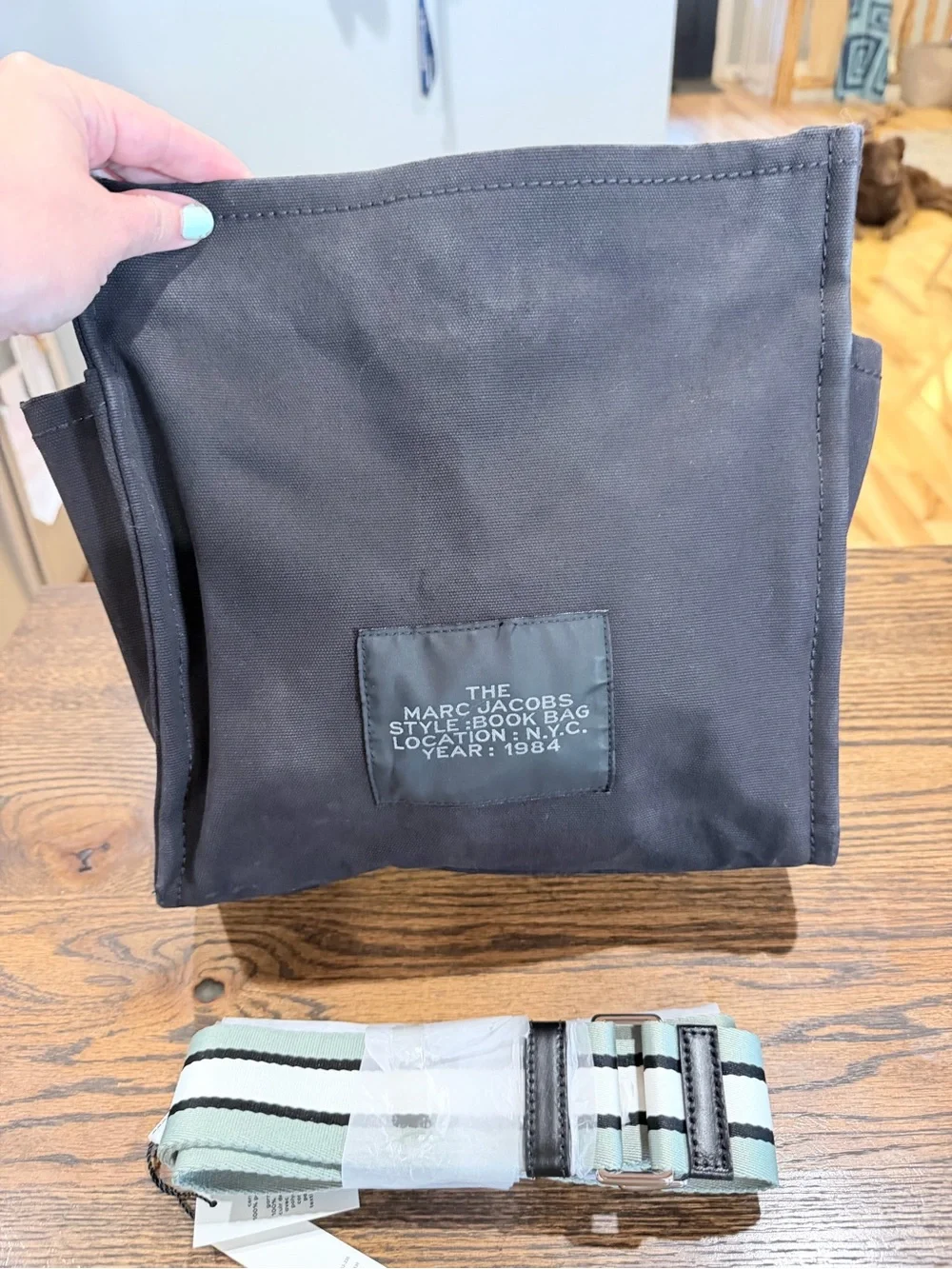Marc Jacobs Black 'The Book Bag' with NWT Striped Strap